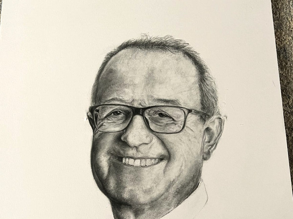 Charcoal portrait drawn by Helia Sinclair, founder of Little London Gifts Co