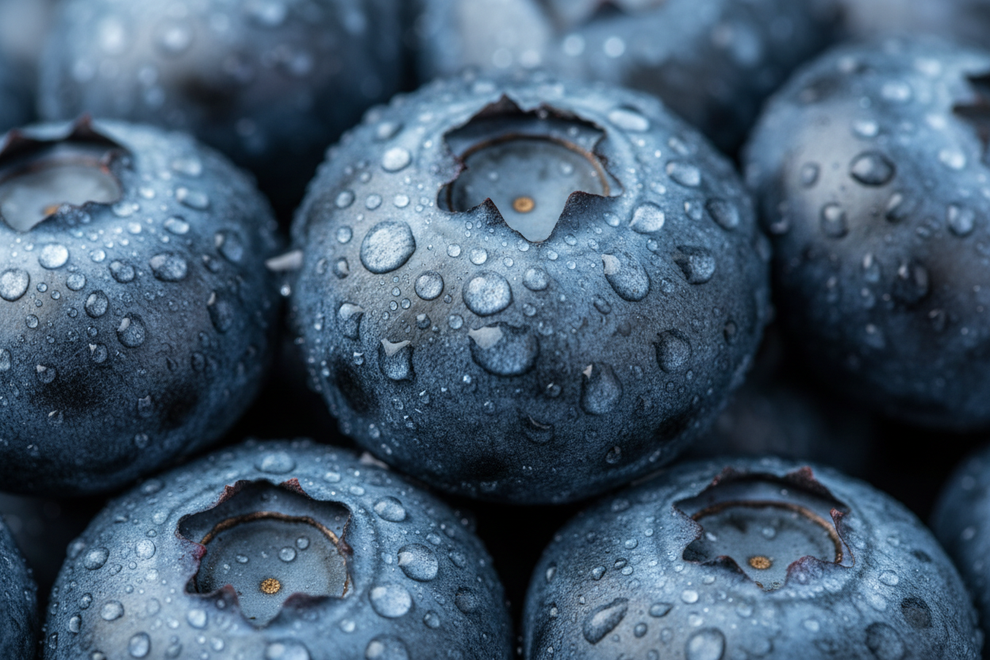blueberrys with water drops on them