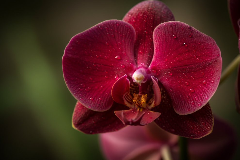 rick dark red orchid close up