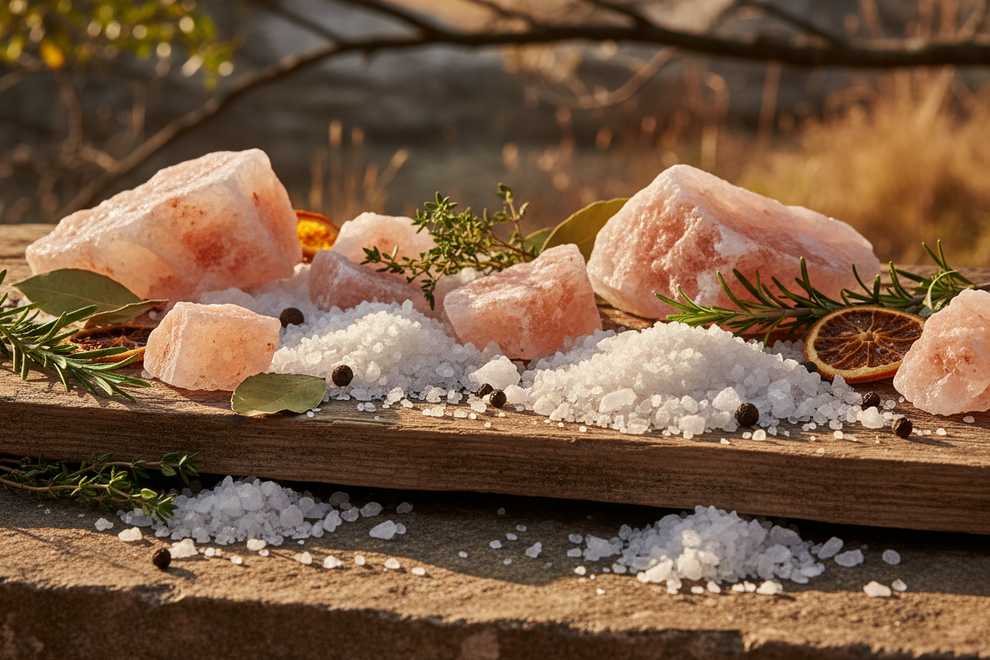 rock salt with some course salt in a natural setting with natural light