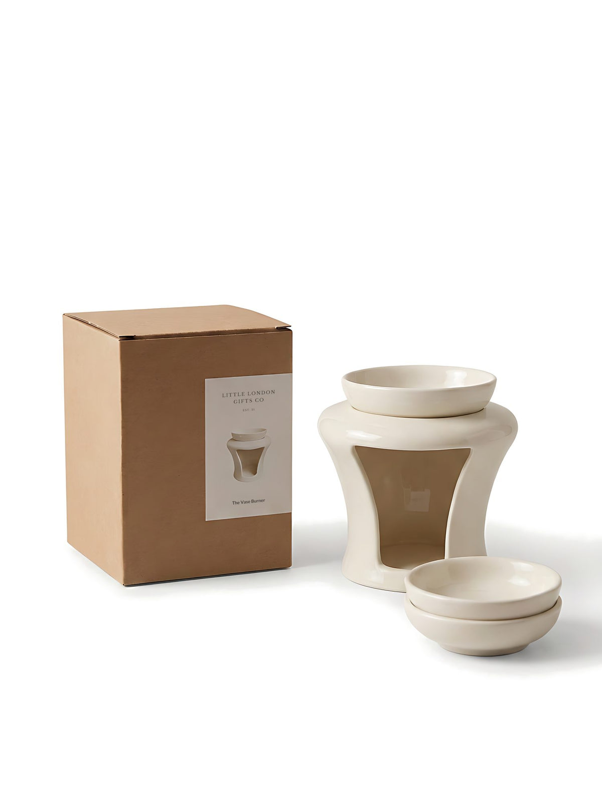 Vase Wax Burner gift set on a white background - ceramic burner, removable dishes and gift box