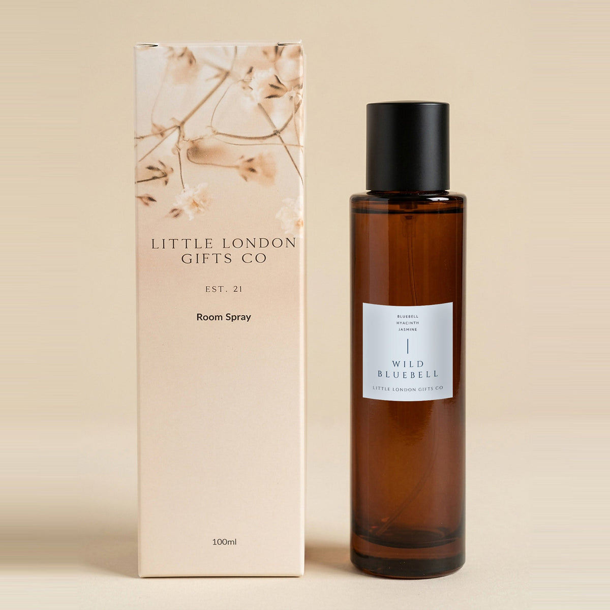 English Bluebell room spray 100ml beside its Little London Gifts Co gift box